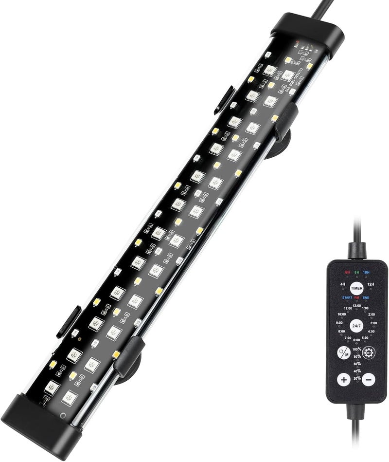 Hygger ضوء LED تحت الماء لحوض السمك، 11 واط 12 بوصة وضع 24/7 مع 5 صفوف من الكرات، مع مؤقت 9 ألوان وسطوع قابل للتعديل، ضوء كامل الطيف مقاوم للماء IP68 لحوض سمك بحجم 13-23 بوصة - Image 1